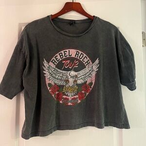 Vero Moda Rebel soul world tour rock ‘n roll oversized crop T-shirt large